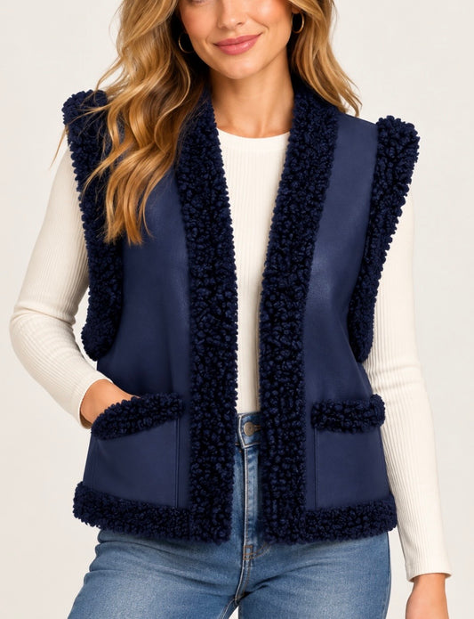 Women’s Reversible Curly Sherpa Vegan Leather Vest