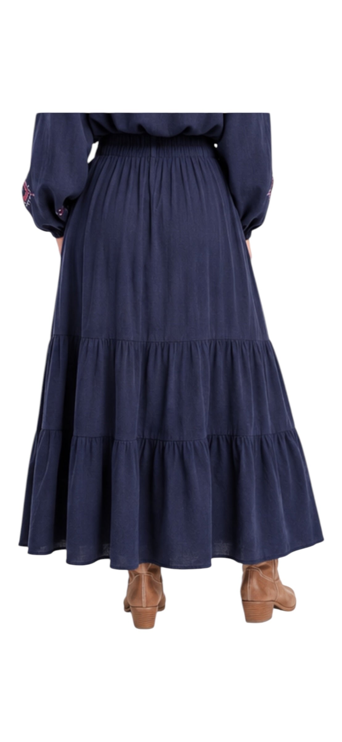 Embroidered Cotton Skirt Set Navy Blue