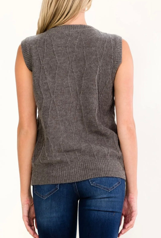 Women’s Floral Applique Belted Sweater Vest Gray
