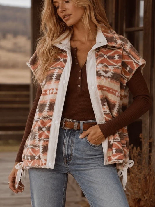Women’s Plush Sherpa Vest in Aztec Print