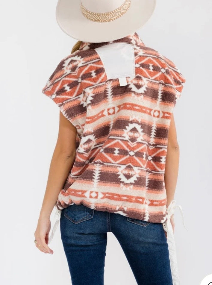 Women’s Plush Sherpa Vest in Aztec Print