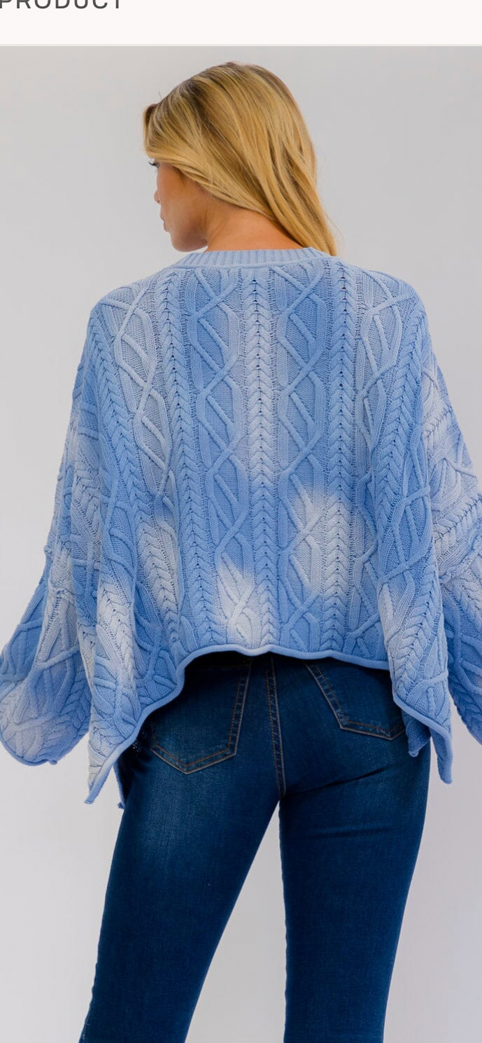 Cotton Tie Dye Wash Cable Knit Soft Oversize Sweater Boho