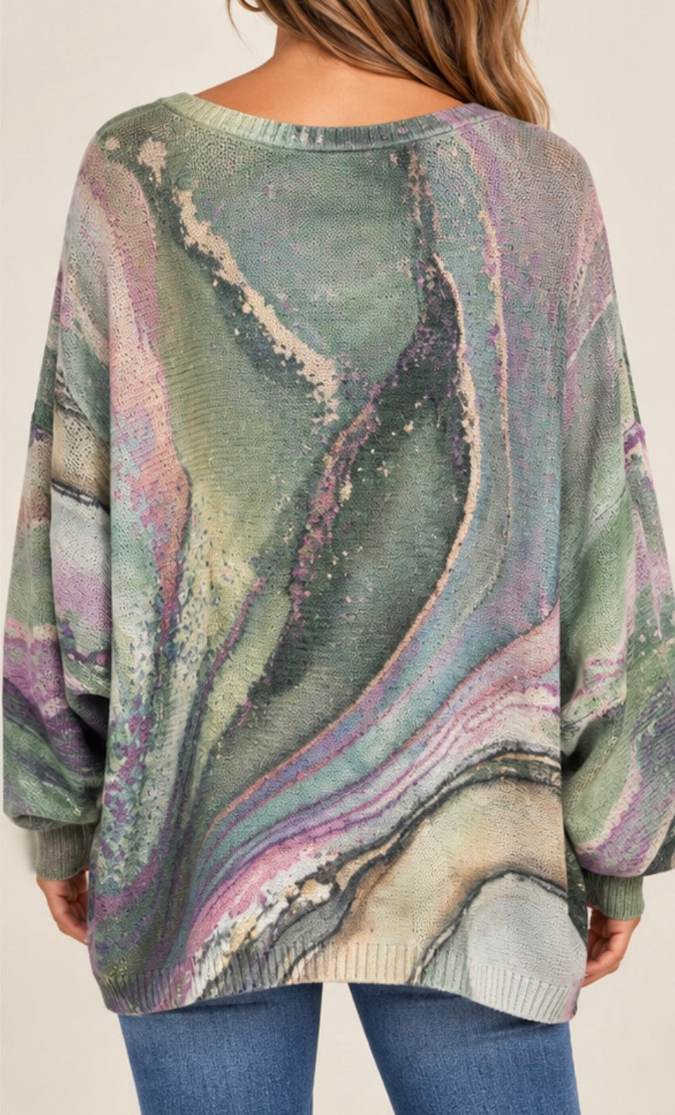 Italian Batwing Sweater Green Marble Print