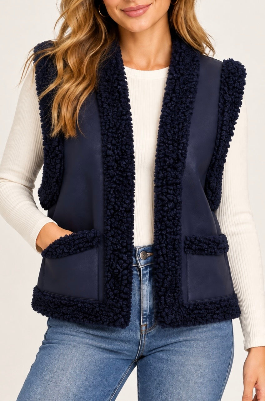 Women’s Reversible Curly Sherpa Vegan Leather Vest