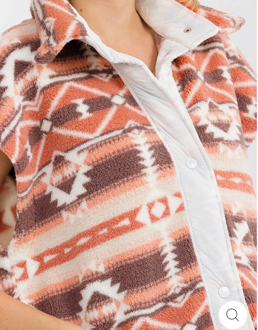 Women’s Plush Sherpa Vest in Aztec Print